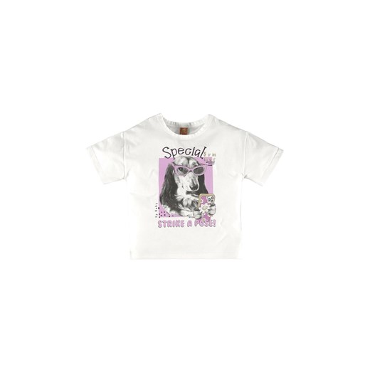 Biały bawełniany t-shirt dziewczęcy z nadrukiem ze sklepu 5.10.15 w kategorii Bluzki dziewczęce - zdjęcie 169717738