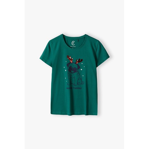 T-shirt damski z napisem "Merry Pugmas " zielony ze sklepu 5.10.15 w kategorii Bluzki damskie - zdjęcie 169717756