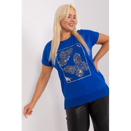 Kobaltowa bluzka plus size z nadrukiem ze sklepu 5.10.15 w kategorii Bluzki damskie - zdjęcie 169718605