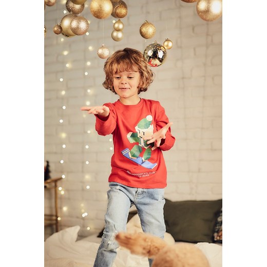 Czerwona bawełniana świąteczna bluzka dla chłopca ze sklepu 5.10.15 w kategorii T-shirty chłopięce - zdjęcie 169718879