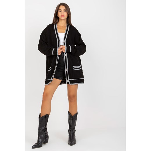 RUE PARIS Czarny dłuższy sweter rozpinany z kieszeniami ze sklepu 5.10.15 w kategorii Swetry damskie - zdjęcie 169719039