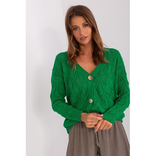 Zielony ażurowy sweter rozpinany RUE PARIS one size 5.10.15