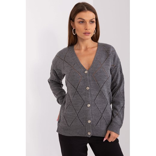 Ażurowy sweter z dekoltem V ciemny szary ze sklepu 5.10.15 w kategorii Swetry damskie - zdjęcie 169719437