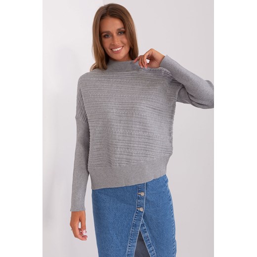 Szary sweter damski asymetryczny z warkoczami one size wyprzedaż 5.10.15