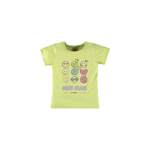 Limonkowy t-shirt dziewczęcy z nadrukiem ze sklepu 5.10.15 w kategorii Bluzki dziewczęce - zdjęcie 169719777