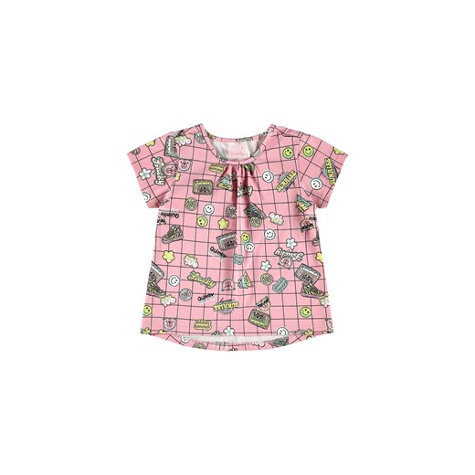 Różowy t-shirt dziewczęcy w kratkę ze sklepu 5.10.15 w kategorii Bluzki dziewczęce - zdjęcie 169720058
