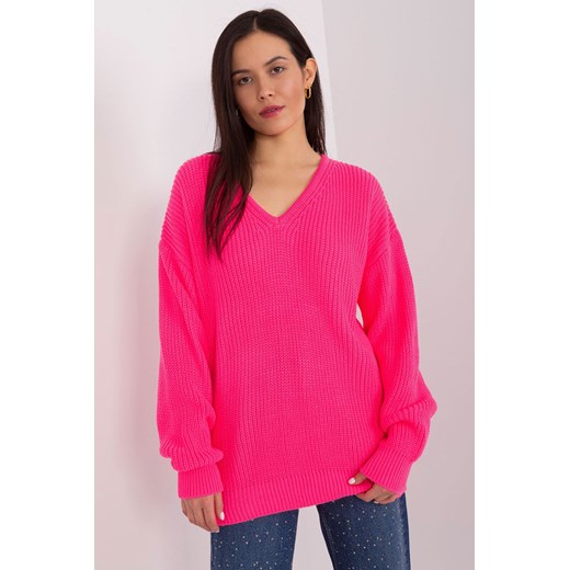 Damski sweter oversize z wełną fluo różowy ze sklepu 5.10.15 w kategorii Swetry damskie - zdjęcie 169720159