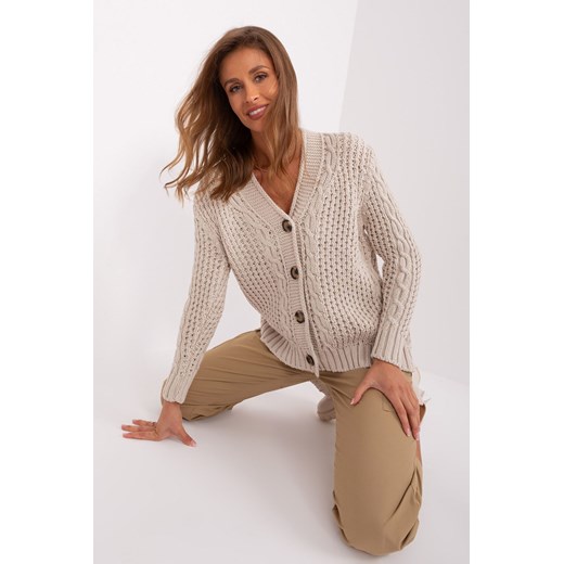 Damski sweter rozpinany z warkoczami jasny beżowy one size 5.10.15