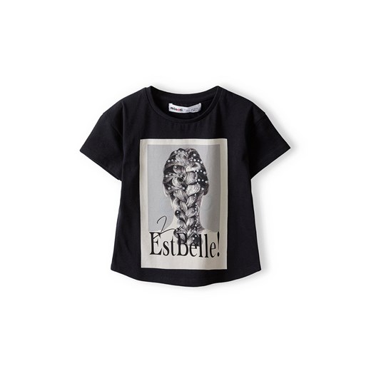 Bawełniana koszulka dla dziewczynki z nadrukiem- czarna ze sklepu 5.10.15 w kategorii Bluzki dziewczęce - zdjęcie 169720299