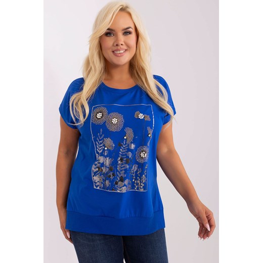 Kobaltowa bluzka plus size z krótkim rękawem ze sklepu 5.10.15 w kategorii Bluzki damskie - zdjęcie 169720508