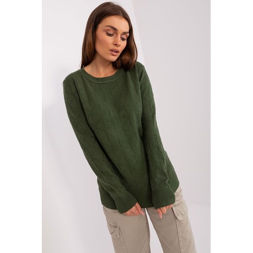 Khaki damski sweter klasyczny we wzory ze sklepu 5.10.15 w kategorii Swetry damskie - zdjęcie 169720596