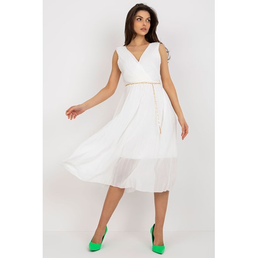 Ecru rozkloszowana sukienka z plisowaniem Italy Moda one size 5.10.15