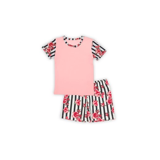 Komplet dziewczęcy - różowy t-shirt i spodenki w kwiatki 92 5.10.15