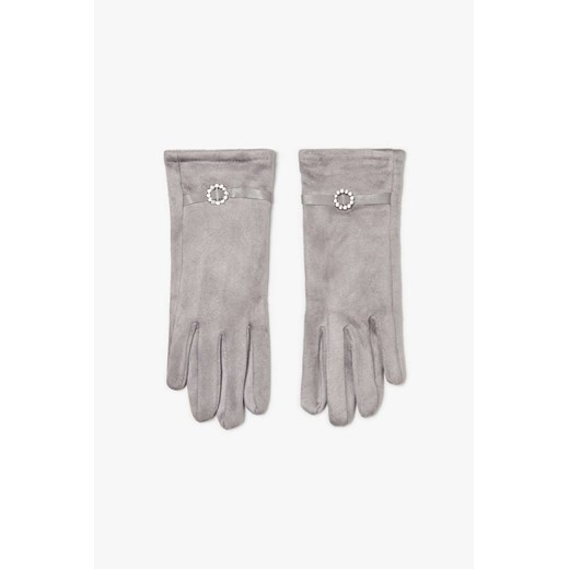 Szare zamszowe rękawiczki damskie z ozdobnym paskiem ze sklepu 5.10.15 w kategorii Rękawiczki damskie - zdjęcie 169721006