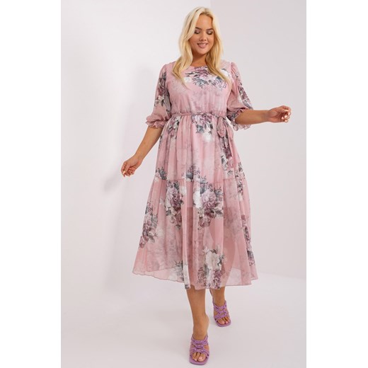 Rozkloszowana sukienka plus size w kwiaty jasny różowy ze sklepu 5.10.15 w kategorii Sukienki - zdjęcie 169721078