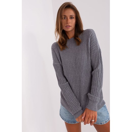 Ciemnoszary sweter damski klasyczny ze ściągaczami ze sklepu 5.10.15 w kategorii Swetry damskie - zdjęcie 169721206