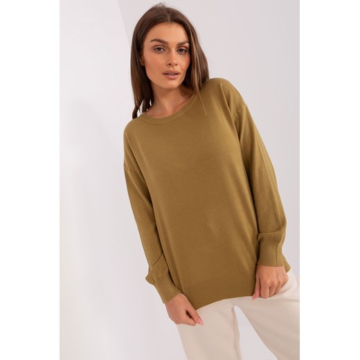 Oliwkowy damski sweter klasyczny z bawełną one size 5.10.15