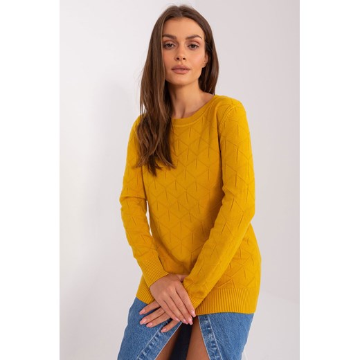 Ciemnożółty sweter klasyczny z długim rękawem ze sklepu 5.10.15 w kategorii Swetry damskie - zdjęcie 169721408