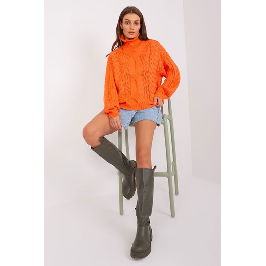 Pomarańczowy sweter oversize z warkoczami ze sklepu 5.10.15 w kategorii Swetry damskie - zdjęcie 169721455
