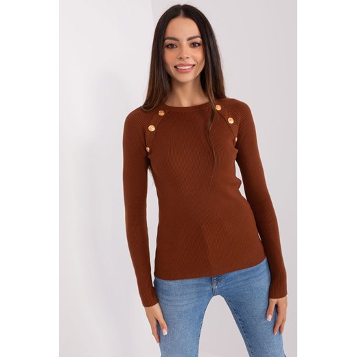 Ciemnobrązowy dopasowany sweter damski klasyczny w prążek ze sklepu 5.10.15 w kategorii Swetry damskie - zdjęcie 169721579