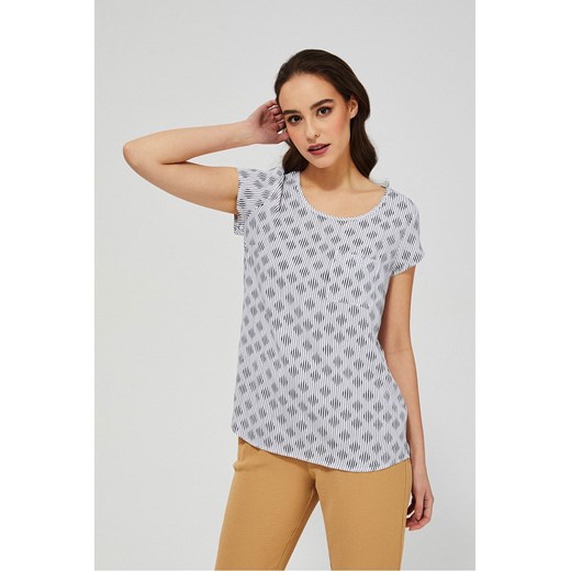 T-shirt damski z wiskozy z geometrycznym nadrukiem - biały ze sklepu 5.10.15 w kategorii Bluzki damskie - zdjęcie 169722027