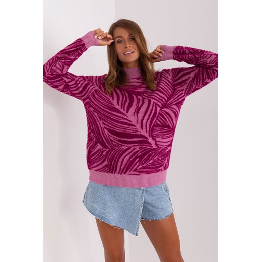 fioletowy damski sweter z golfem z wiskozą ze sklepu 5.10.15 w kategorii Swetry damskie - zdjęcie 169722049