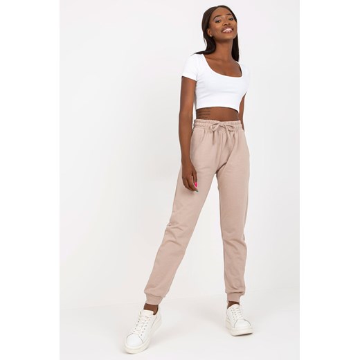 BASIC FEEL GOOD Beżowe dresowe spodnie basic z wiązaniem ze sklepu 5.10.15 w kategorii Spodnie damskie - zdjęcie 169722498