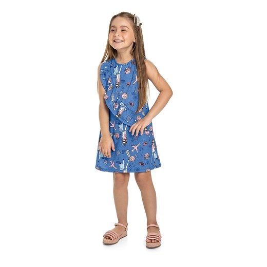 Sukienka z ozdobną falbanką - niebieska  we wzorki ze sklepu 5.10.15 w kategorii Sukienki dziewczęce - zdjęcie 169722759