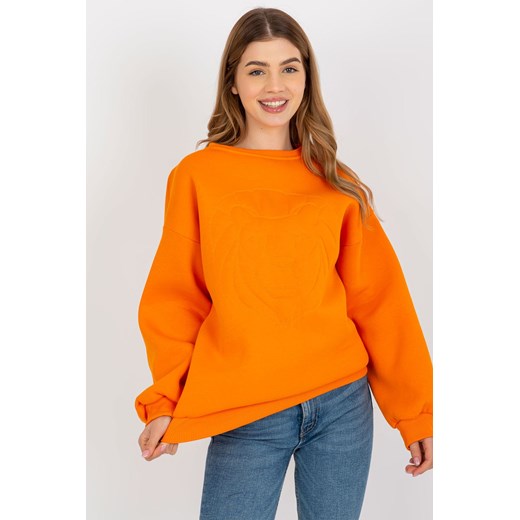Pomarańczowa ocieplana bluza bez kaptura z haftem ze sklepu 5.10.15 w kategorii Bluzy damskie - zdjęcie 169723107