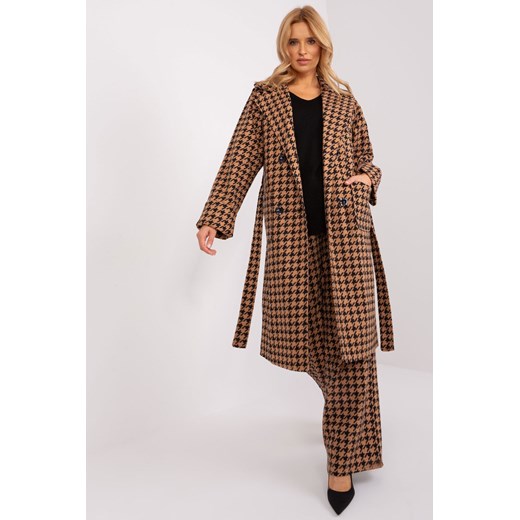 Camelowo-czarny długi płaszcz z paskiem ze sklepu 5.10.15 w kategorii Płaszcze damskie - zdjęcie 169723185