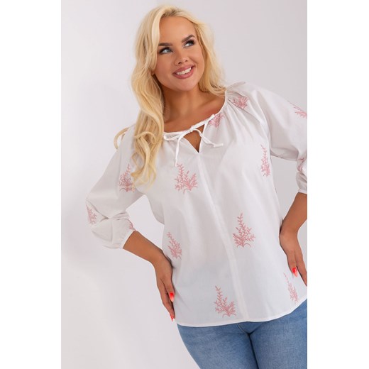Biało-brudnoróżowa bluzka plus size we wzory ze sklepu 5.10.15 w kategorii Bluzki damskie - zdjęcie 169723297