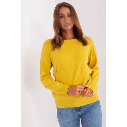 Żółty sweter damski klasyczny z długim rękawem ze sklepu 5.10.15 w kategorii Swetry damskie - zdjęcie 169723437