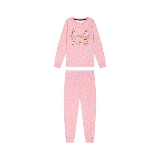 Piżama niemowlęca z długim rękawem różowa z kotkiem ze sklepu 5.10.15 w kategorii Piżamy dziecięce - zdjęcie 169723589