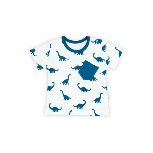 Biały t-shirt chopięcy bawełniany z kieszonką- niebieskie dinozaury ze sklepu 5.10.15 w kategorii T-shirty chłopięce - zdjęcie 169723798