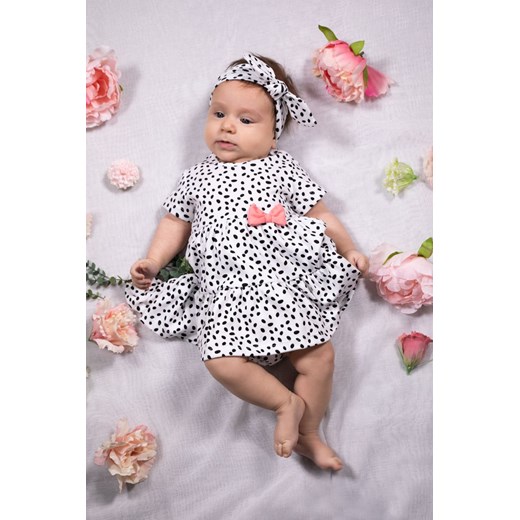 Białe sukienko-body w czarne kropeczki z krótkim rękawem ze sklepu 5.10.15 w kategorii Body niemowlęce - zdjęcie 169723858