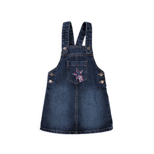 Jeansowa sukienka ogrodniczka dla dziewczynki z cekinowymi gwiazdkami ze sklepu 5.10.15 w kategorii Spódnice dziewczęce - zdjęcie 169724795