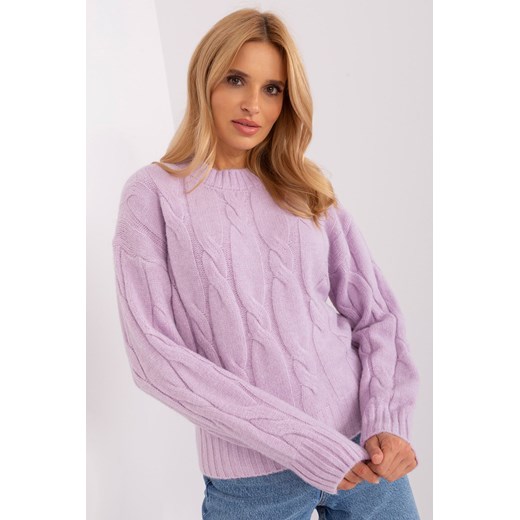 Jasnofioletowy sweter w warkocze z długim rękawem ze sklepu 5.10.15 w kategorii Swetry damskie - zdjęcie 169724858