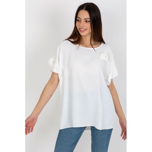 Ecru bluzka damska oversize z kwiatem Italy Moda one size wyprzedaż 5.10.15