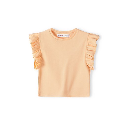 Dziewczęca bluzka z krótkim rękawem i falbanką- pomarańczowa ze sklepu 5.10.15 w kategorii Bluzki dziewczęce - zdjęcie 169724968