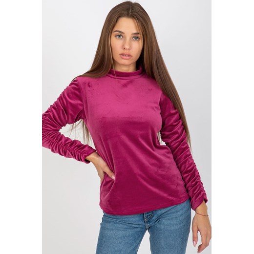 Welurowa bluzka damska z marszczonymi rękawami - fioletowa ze sklepu 5.10.15 w kategorii Bluzki damskie - zdjęcie 169724997