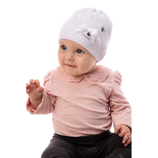 Czapka niemowlęca bawełniana biała w serduszka Marika one size promocyjna cena 5.10.15