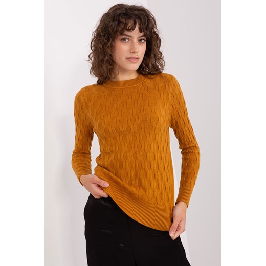 Musztardowy dzianinowy sweter klasyczny ze sklepu 5.10.15 w kategorii Swetry damskie - zdjęcie 169725408