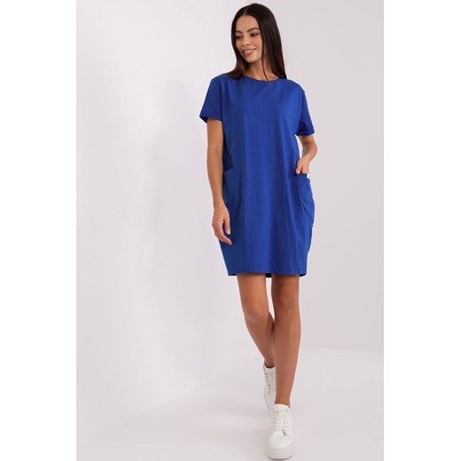 Kobaltowa dresowa sukienka basic do kolana ze sklepu 5.10.15 w kategorii Sukienki - zdjęcie 169725518