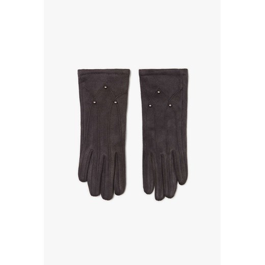 Grafitowe rękawiczki damskie zamszowe z dżetami ze sklepu 5.10.15 w kategorii Rękawiczki damskie - zdjęcie 169725557