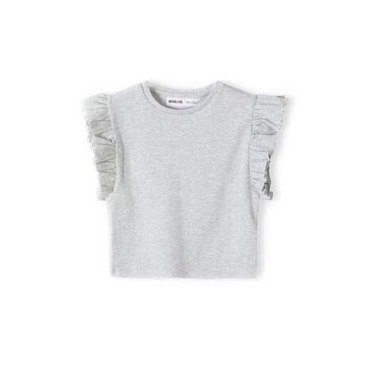 Dziewczęca bluzka z krótkim rękawem i falbanką- szara ze sklepu 5.10.15 w kategorii Bluzki dziewczęce - zdjęcie 169725728