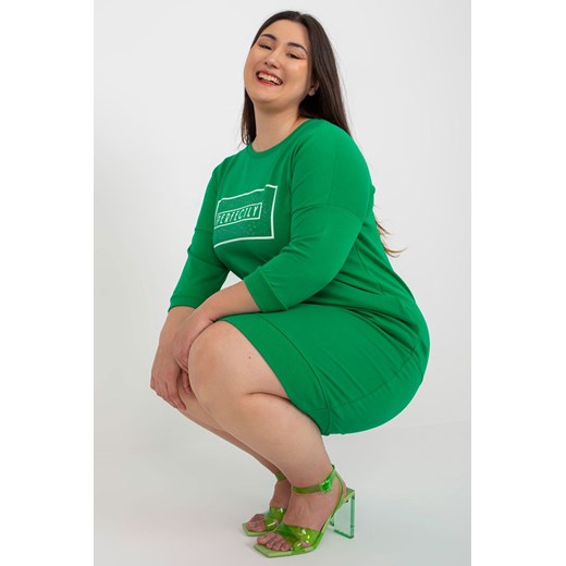 Zielona bawełniana sukienka plus size z napisem ze sklepu 5.10.15 w kategorii Sukienki - zdjęcie 169725795
