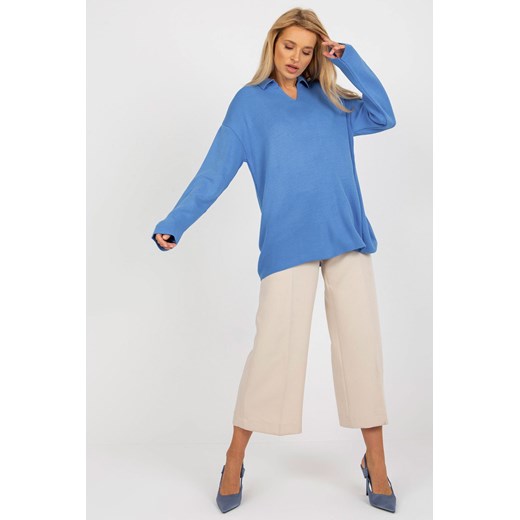 Niebieski długi
sweter oversize z kołnierzykiem RUE
PARIS ze sklepu 5.10.15 w kategorii Swetry damskie - zdjęcie 169725978