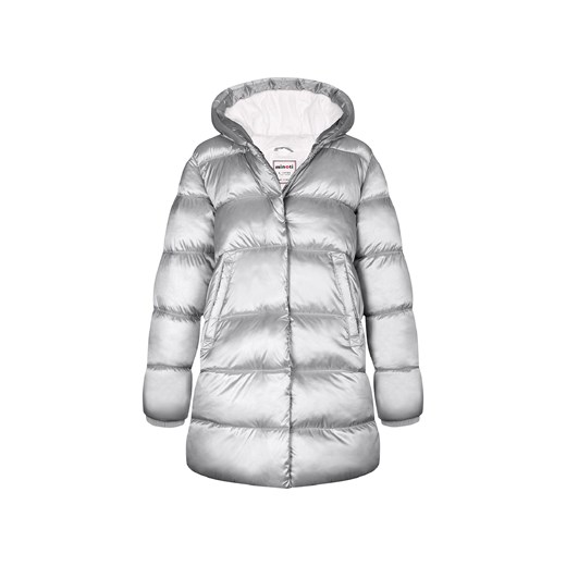 Ciepły niemowlęcy płaszcz pikowany typu puffer z kapturem- srebrny ze sklepu 5.10.15 w kategorii Kombinezony i kurtki - zdjęcie 169726045