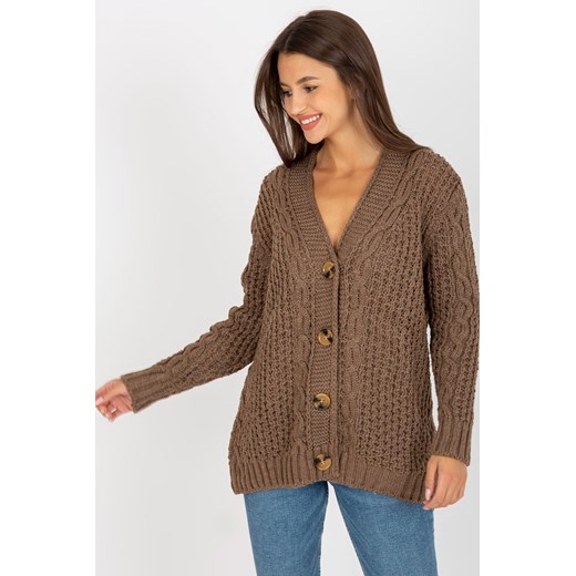 Brązowy dzianinowy sweter rozpinany z guzikami RUE PARIS ze sklepu 5.10.15 w kategorii Swetry damskie - zdjęcie 169726379