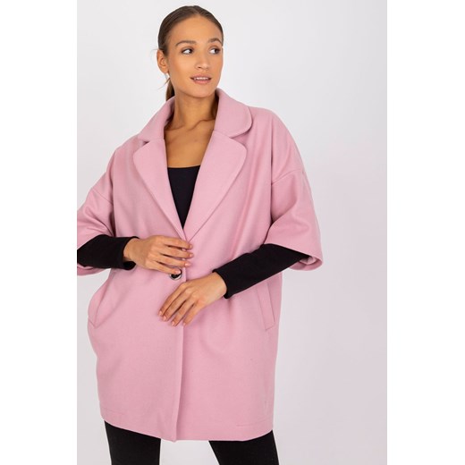 Jasnoróżowy płaszcz na jeden guzik Aliz RUE PARIS ze sklepu 5.10.15 w kategorii Płaszcze damskie - zdjęcie 169726555